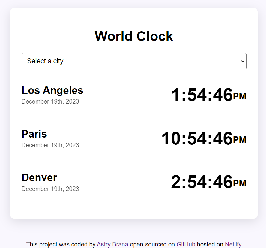 website showing times of different cities